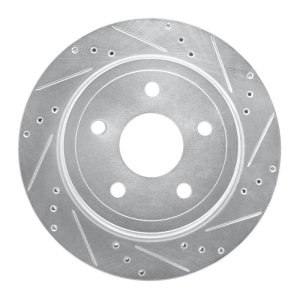 Dodge Ram 1500 Pickup Brake Rotor (1) - Rear Left - R1 Concepts - Drilled & Slotted - Silver - `04-`06